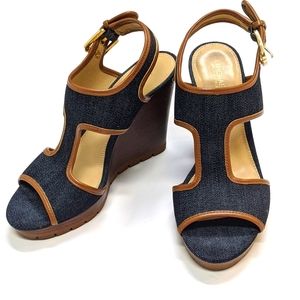 Stylish Denim and Brown Wedge Sandals